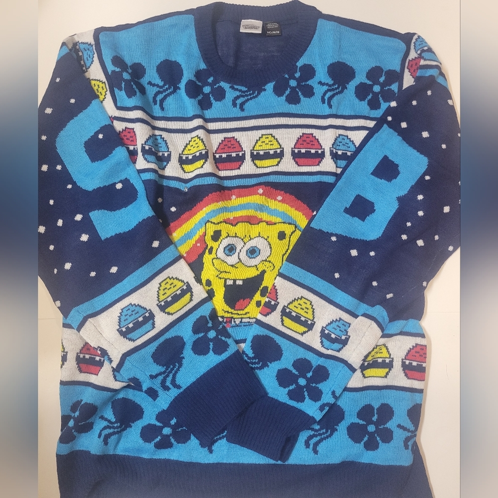 NWOT Spongebob Christmas Sweater crabby patty rainbow